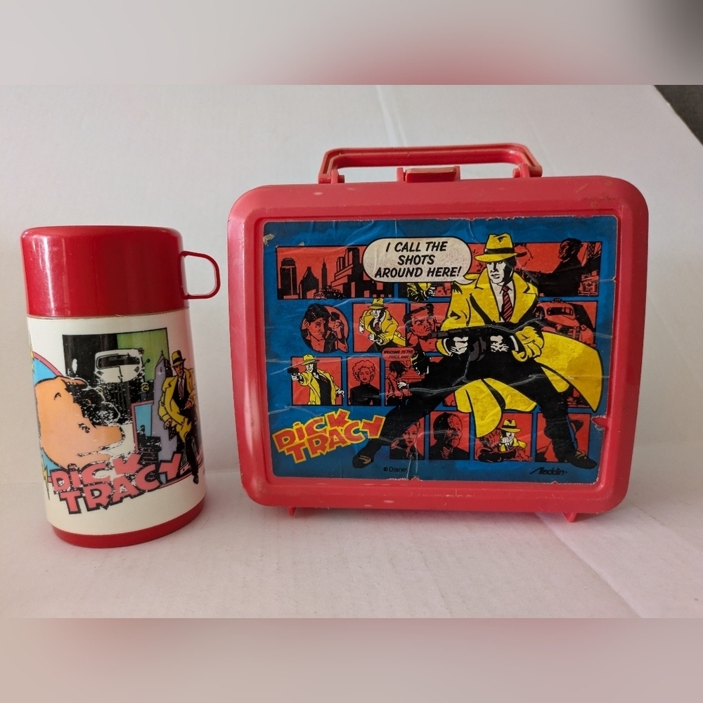 VTG DICK TRACY Red Lunch Box and Thermos Set DISNEY by Aladdin